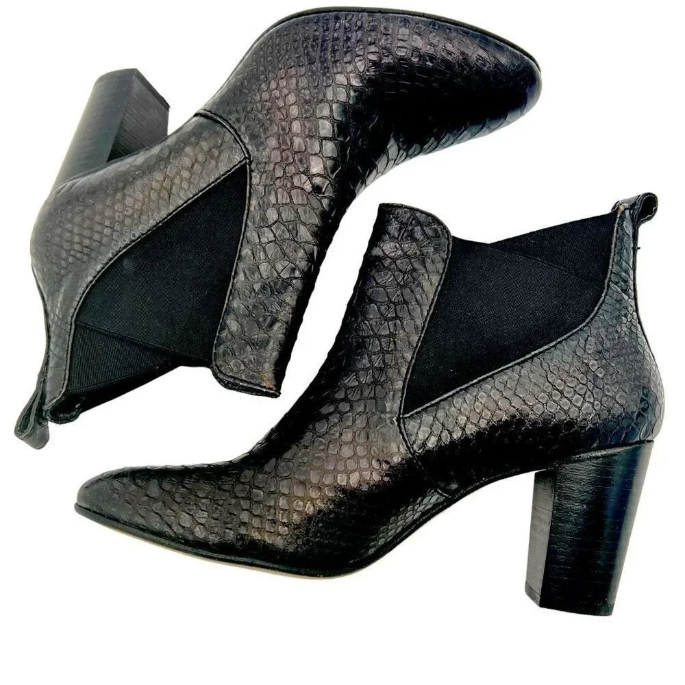 Johnston Murphy Women's Boot Sz 9 Block Heel Snakeprint Bk Leather Chelsea $228